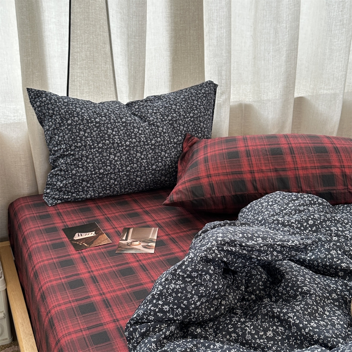 91家纺网 家纺一手货源 找家纺 拾一 2026新款日韩复古混搭风田园小碎花水洗棉木棉四件套 蓝调花语