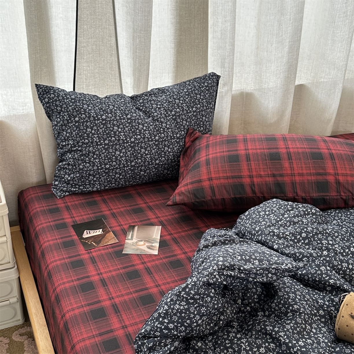 91家纺网 家纺一手货源 找家纺 拾一 2026新款日韩复古混搭风田园小碎花水洗棉木棉四件套 蓝调花语