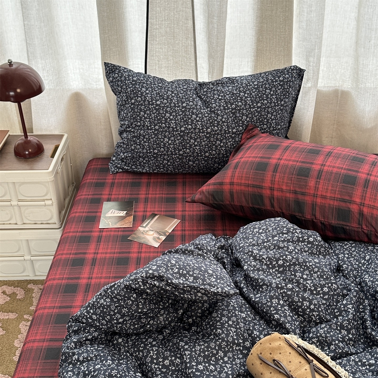 91家纺网 家纺一手货源 找家纺 拾一 2026新款日韩复古混搭风田园小碎花水洗棉木棉四件套 蓝调花语