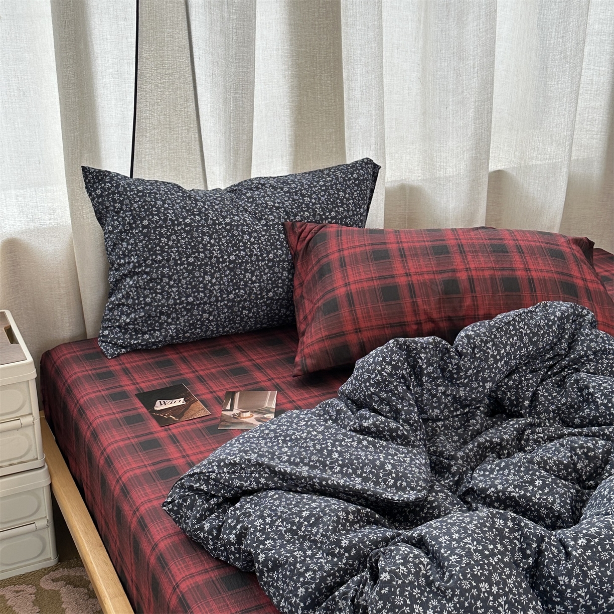 91家纺网 家纺一手货源 找家纺 拾一 2026新款日韩复古混搭风田园小碎花水洗棉木棉四件套 蓝调花语