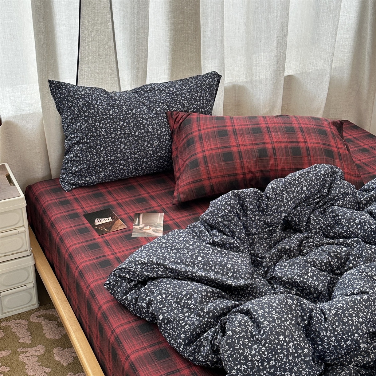 91家纺网 家纺一手货源 找家纺 拾一 2026新款日韩复古混搭风田园小碎花水洗棉木棉四件套 蓝调花语