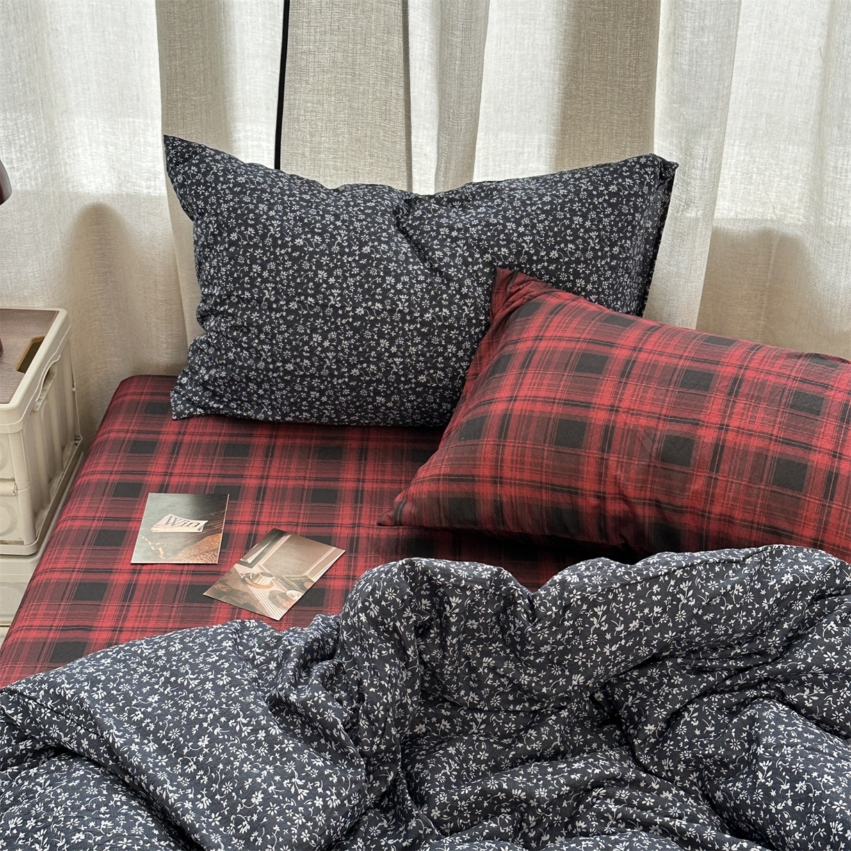 91家纺网 家纺一手货源 找家纺 拾一 2026新款日韩复古混搭风田园小碎花水洗棉木棉四件套 蓝调花语