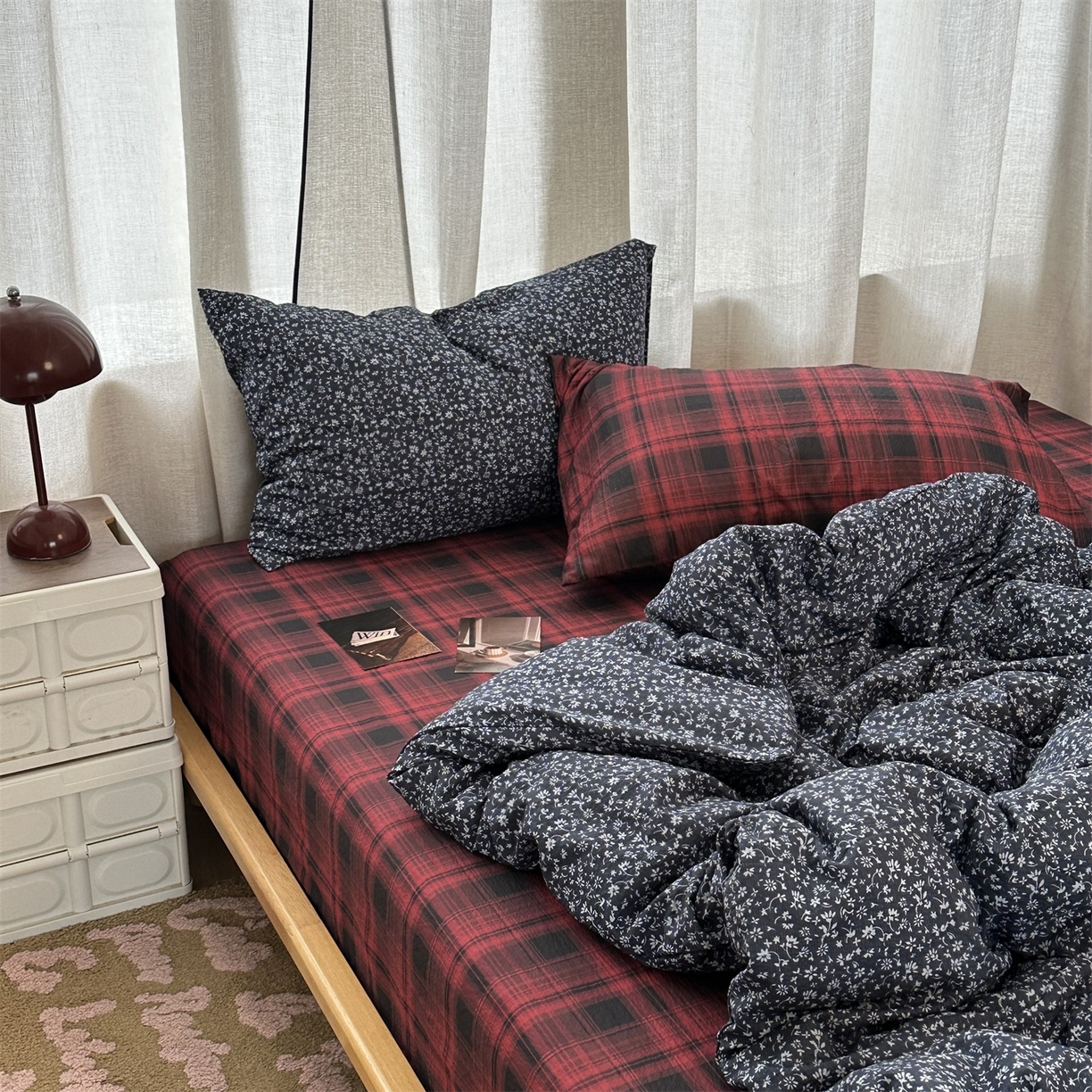 91家纺网 家纺一手货源 找家纺 拾一 2026新款日韩复古混搭风田园小碎花水洗棉木棉四件套 蓝调花语