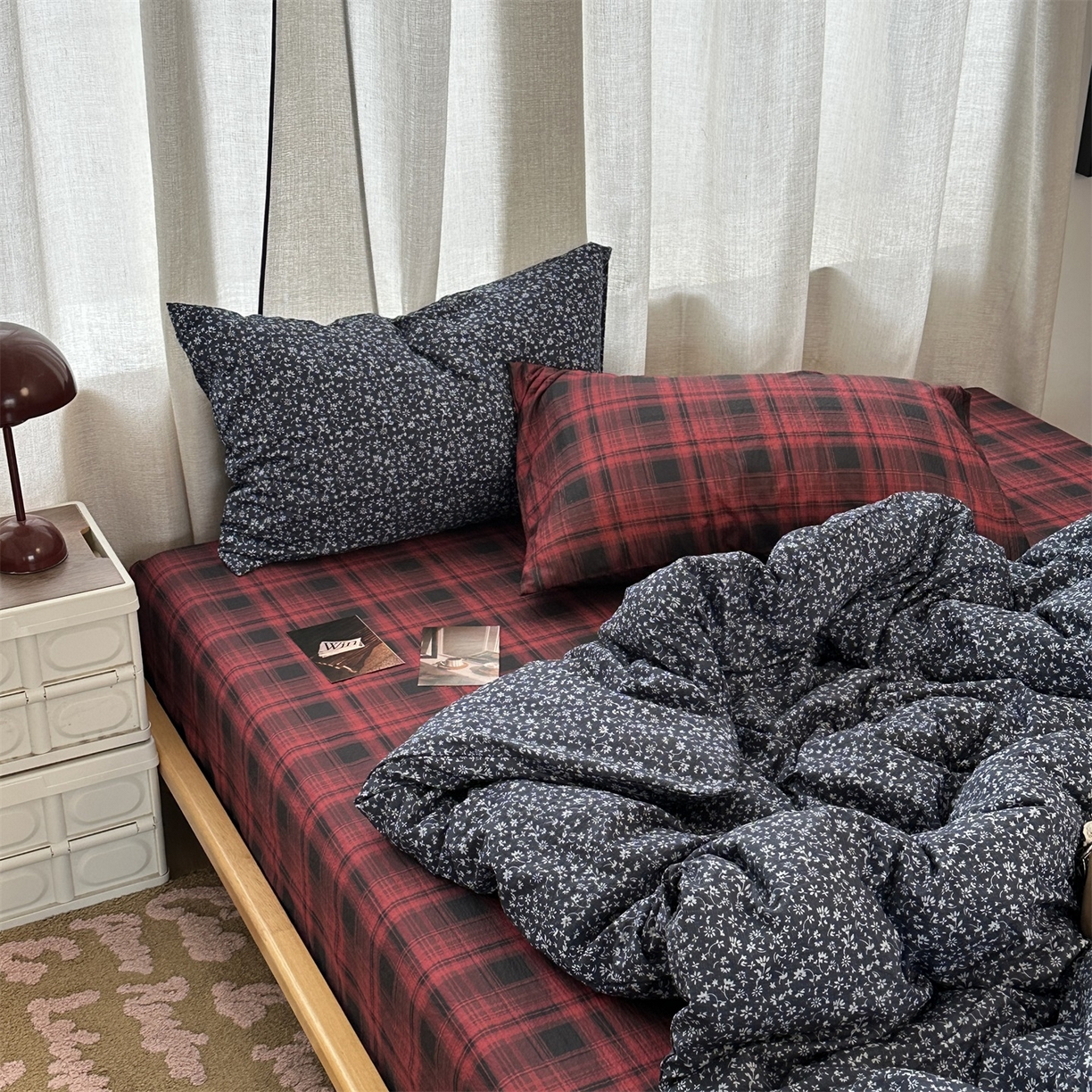 91家纺网 家纺一手货源 找家纺 拾一 2026新款日韩复古混搭风田园小碎花水洗棉木棉四件套 蓝调花语