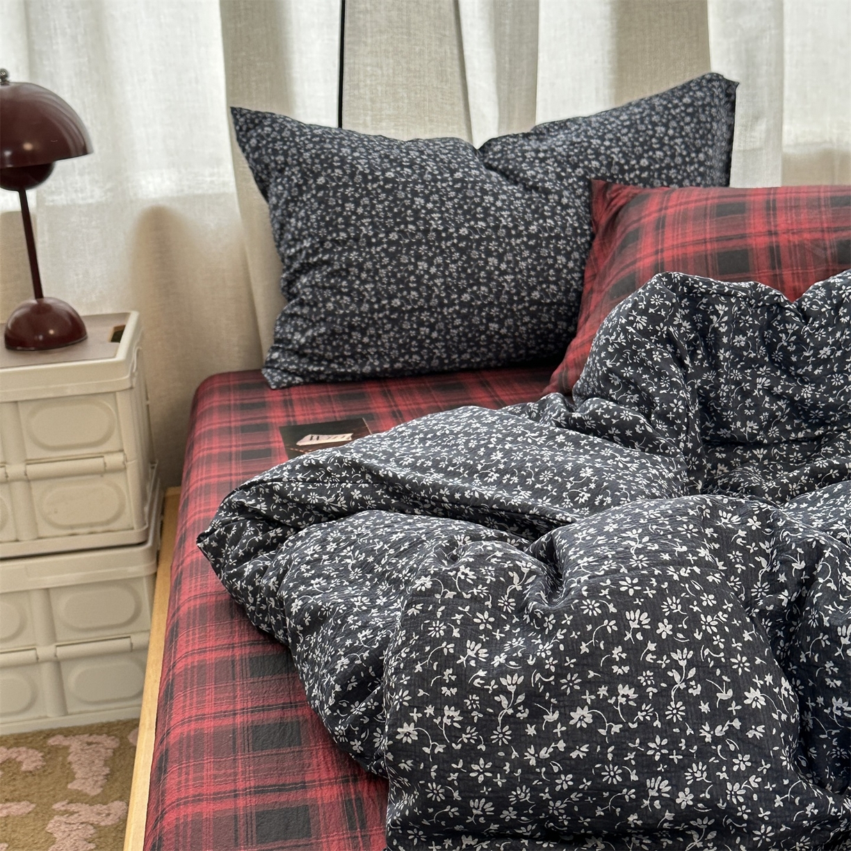 91家纺网 家纺一手货源 找家纺 拾一 2026新款日韩复古混搭风田园小碎花水洗棉木棉四件套 蓝调花语