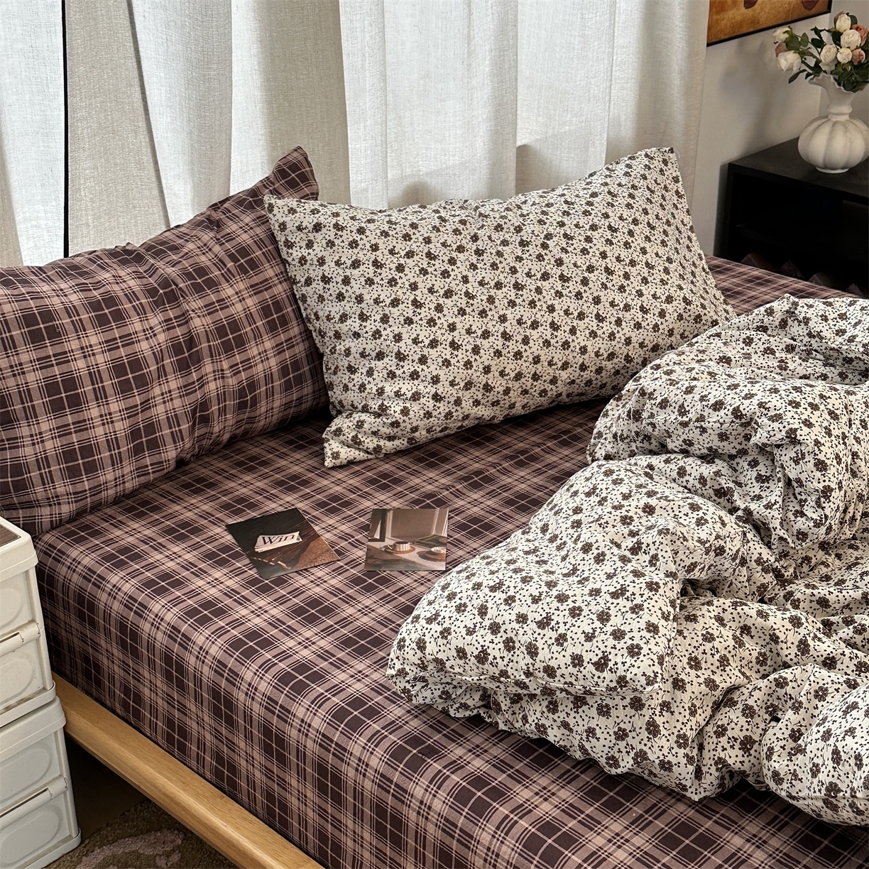 91家纺网 家纺一手货源 找家纺 拾一 2026新款日韩复古混搭风田园小碎花水洗棉木棉四件套 铃兰碎影