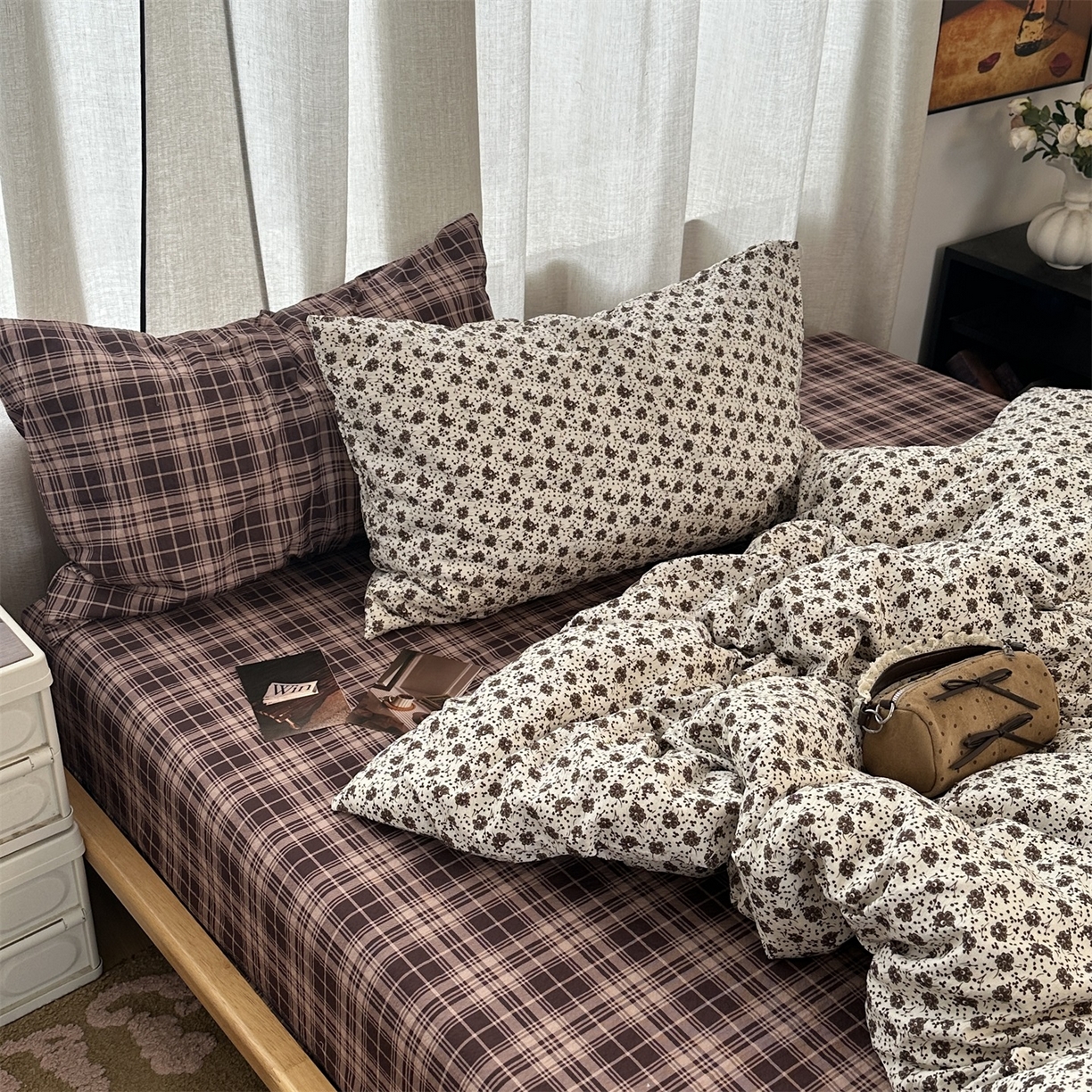 91家纺网 家纺一手货源 找家纺 拾一 2026新款日韩复古混搭风田园小碎花水洗棉木棉四件套 铃兰碎影