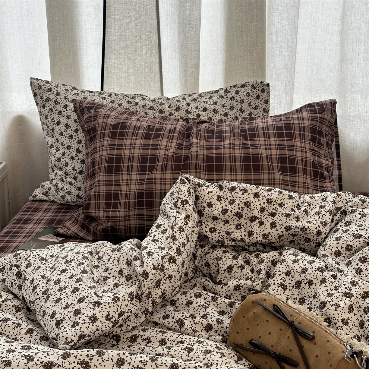 91家纺网 家纺一手货源 找家纺 拾一 2026新款日韩复古混搭风田园小碎花水洗棉木棉四件套 铃兰碎影