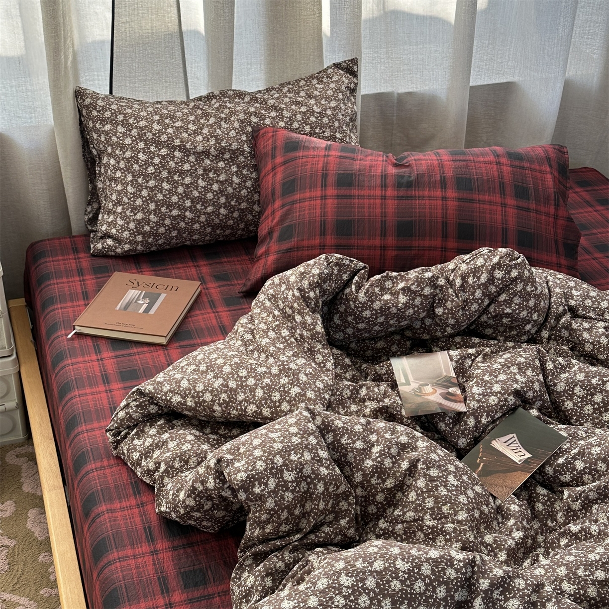 拾一 2026新款日韩复古混搭风田园小碎花水洗棉木棉四件套 墨点繁华