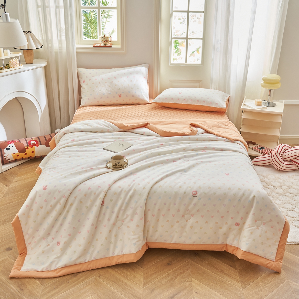 91家纺网 家纺一手货源 找家纺 吾诺家居 吾诺 2026新款 12868全棉印花棉花夏被四件套 全棉夏被四件套新疆棉花被 - 经典系列 爱心小熊