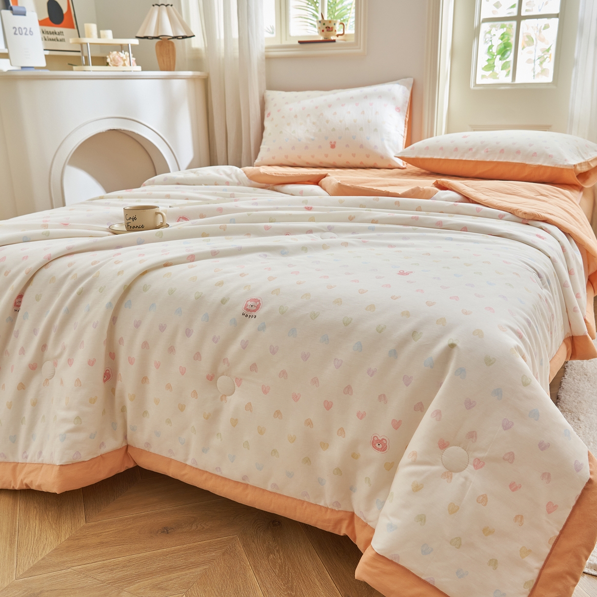 91家纺网 家纺一手货源 找家纺 吾诺家居 吾诺 2026新款 12868全棉印花棉花夏被四件套 全棉夏被四件套新疆棉花被 - 经典系列 爱心小熊