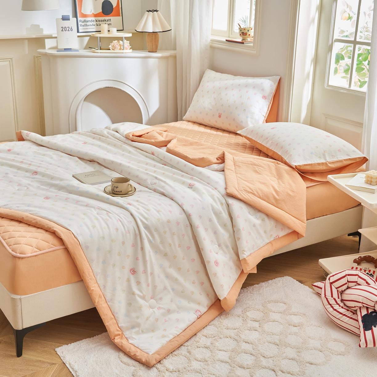 91家纺网 家纺一手货源 找家纺 吾诺家居 吾诺 2026新款 12868全棉印花棉花夏被四件套 全棉夏被四件套新疆棉花被 - 经典系列 爱心小熊