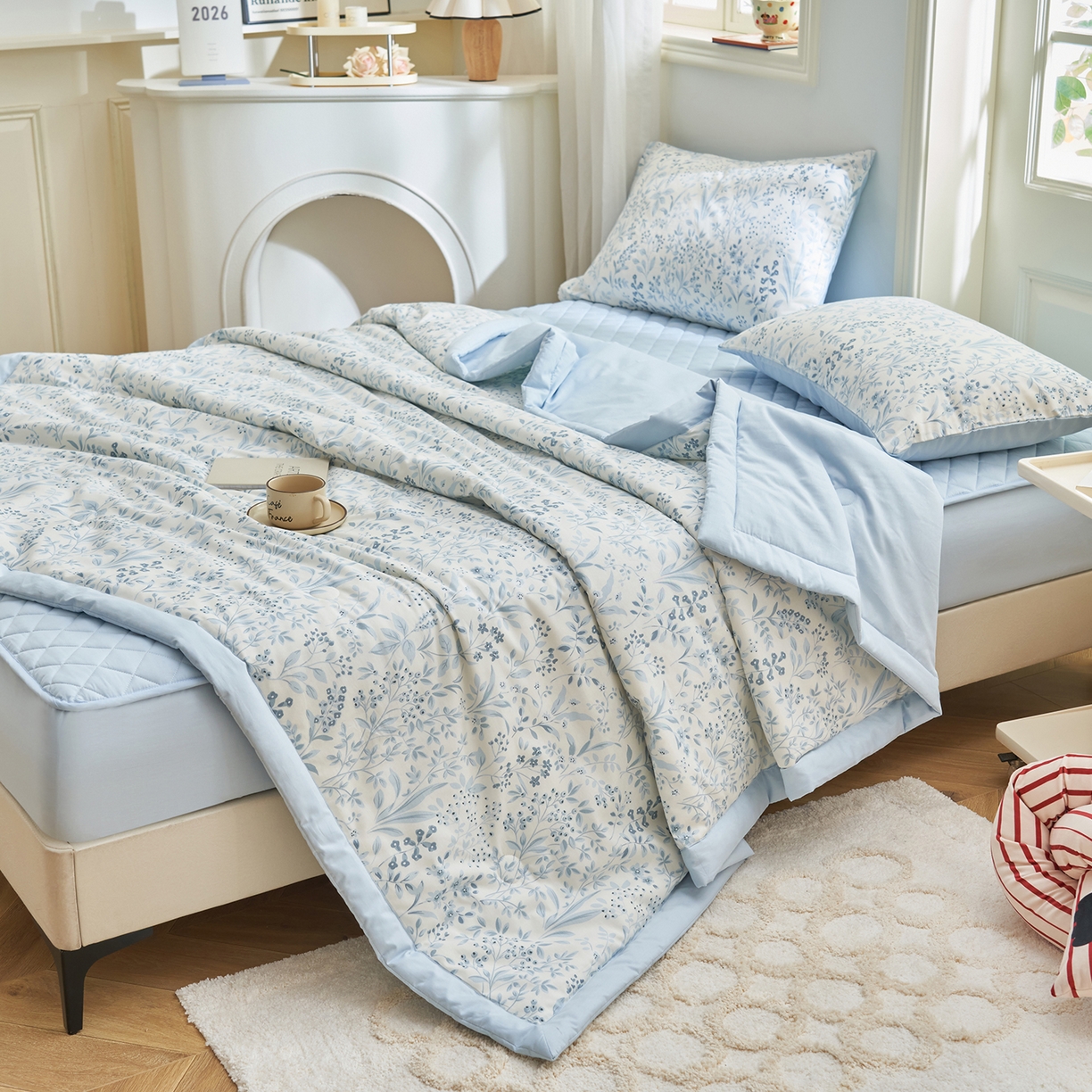 91家纺网 家纺一手货源 找家纺 吾诺家居 吾诺 2026新款 12868全棉印花棉花夏被四件套 全棉夏被四件套新疆棉花被 - 经典系列 冰蓝小花