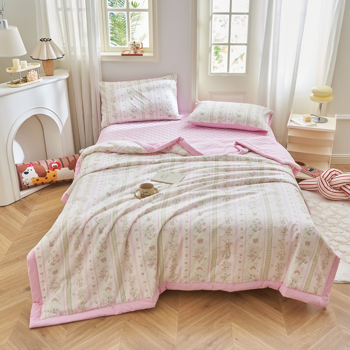 91家纺网 家纺一手货源 找家纺 吾诺家居 吾诺 2026新款 12868全棉印花棉花夏被四件套 全棉夏被四件套新疆棉花被 - 经典系列 粉色公主