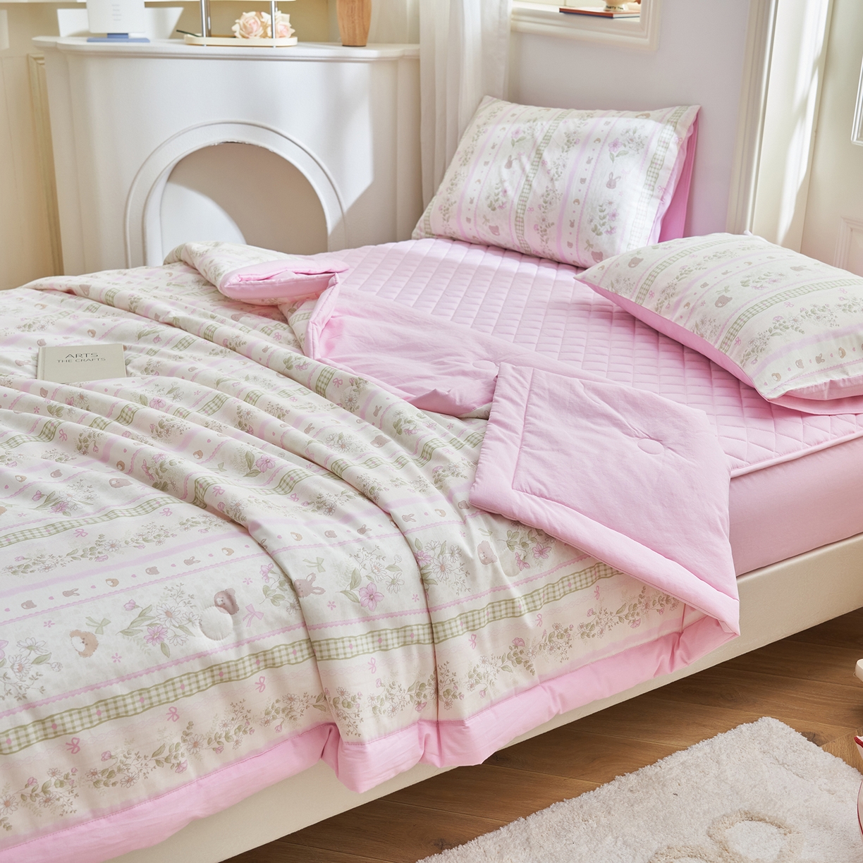91家纺网 家纺一手货源 找家纺 吾诺家居 吾诺 2026新款 12868全棉印花棉花夏被四件套 全棉夏被四件套新疆棉花被 - 经典系列 粉色公主