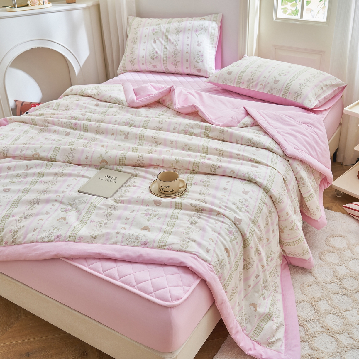 91家纺网 家纺一手货源 找家纺 吾诺家居 吾诺 2026新款 12868全棉印花棉花夏被四件套 全棉夏被四件套新疆棉花被 - 经典系列 粉色公主