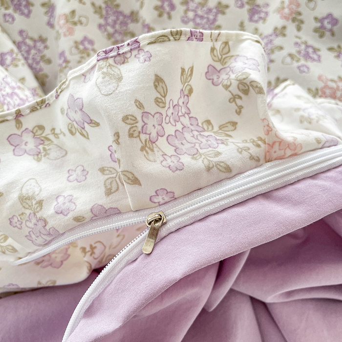 91家纺网 家纺一手货源 找家纺 艺慕家纺 2026新款直播热款古法仿棉水洗棉印花双层蕾丝花边床盖四件套 丁香花