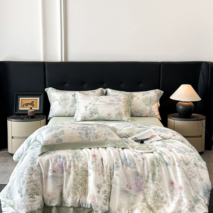 91家纺网 家纺一手货源 找家纺 （总）慕晨 2026新款大宽边高级简奢款凉感天丝莱赛尔数码印花丝滑丝绸四件套直播热款