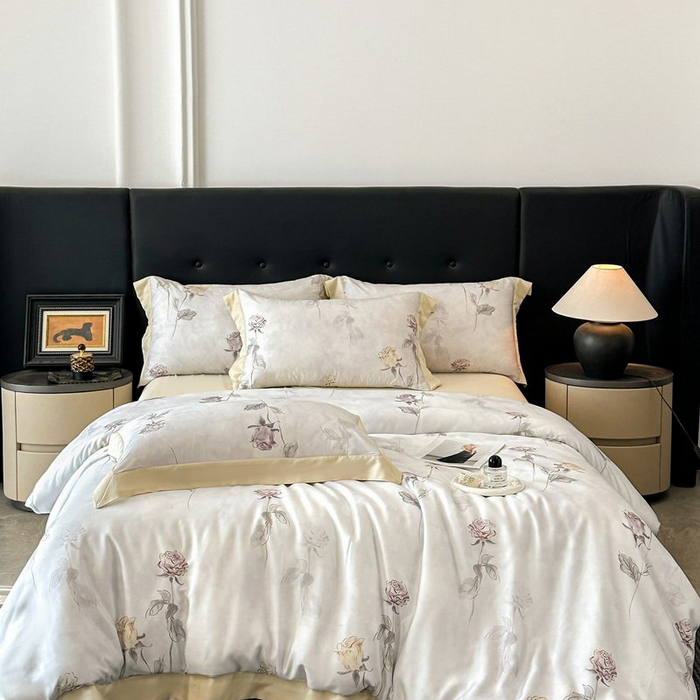 91家纺网 家纺一手货源 找家纺 （总）慕晨 2026新款大宽边高级简奢款凉感天丝莱赛尔数码印花丝滑丝绸四件套直播热款