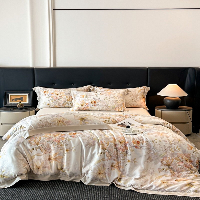 91家纺网 家纺一手货源 找家纺 （总）慕晨 2026新款大宽边高级简奢款凉感天丝莱赛尔数码印花丝滑丝绸四件套直播热款