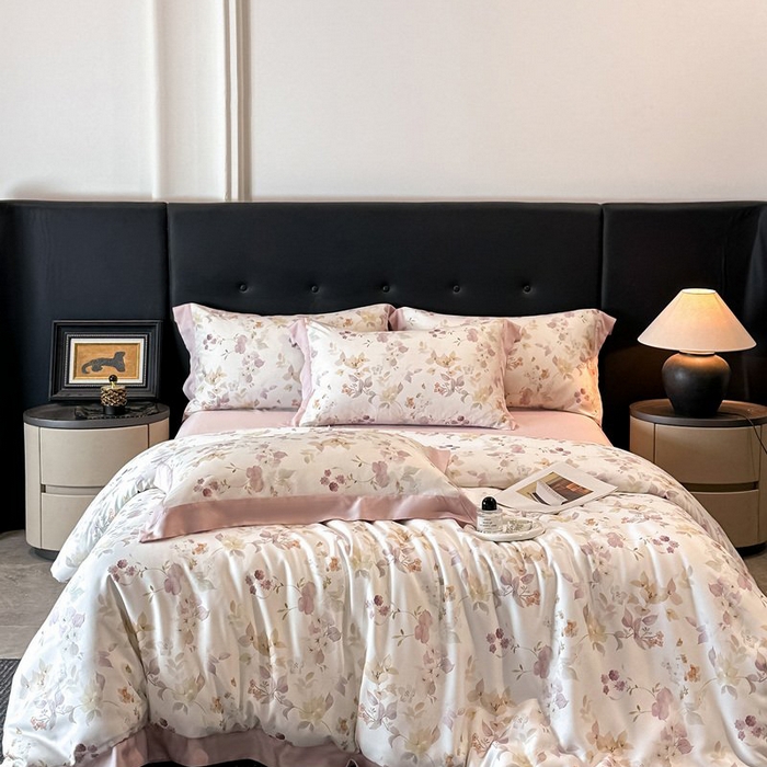 91家纺网 家纺一手货源 找家纺 （总）慕晨 2026新款大宽边高级简奢款凉感天丝莱赛尔数码印花丝滑丝绸四件套直播热款