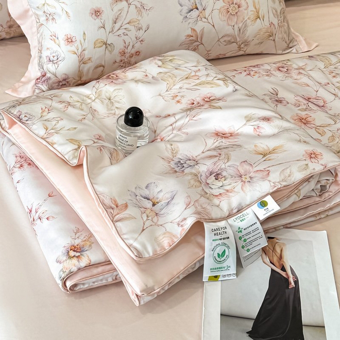 91家纺网 家纺一手货源 找家纺 （总）慕晨 2026新款大宽边天丝莱赛尔数码印花夏被四件套高级简奢款丝滑丝绸直播热款