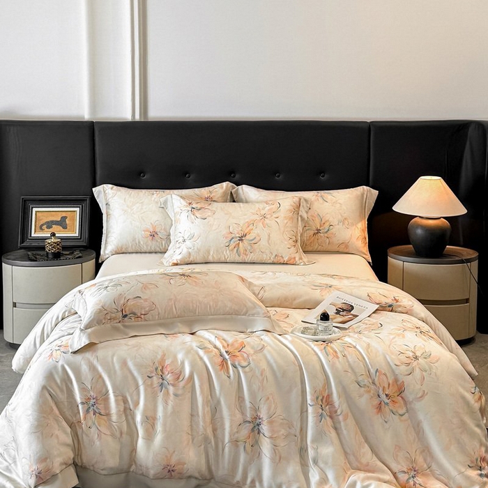 91家纺网 家纺一手货源 找家纺 （总）慕晨 2026新款大宽边高级简奢款凉感天丝莱赛尔数码印花丝滑丝绸四件套直播热款