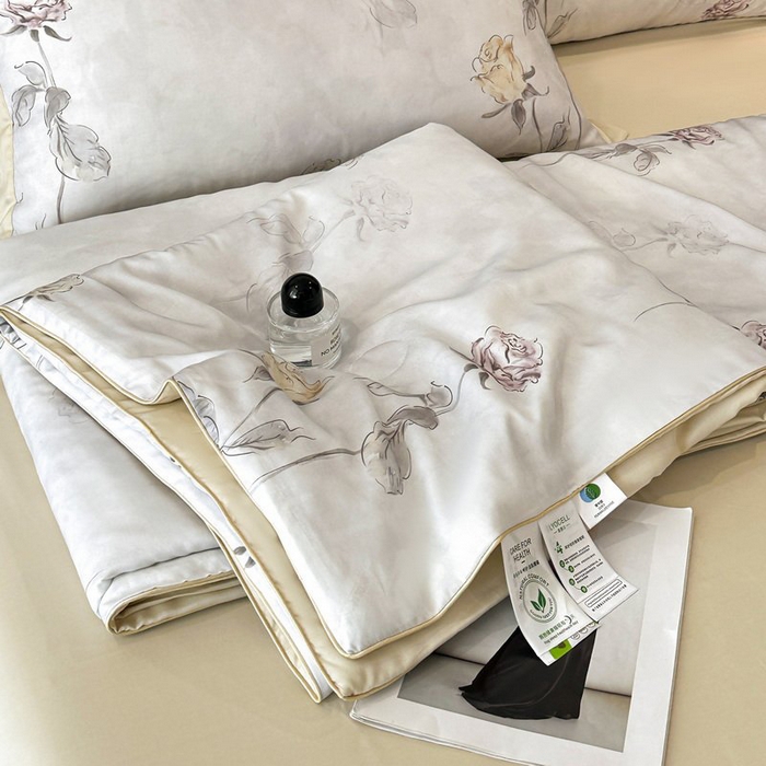 91家纺网 家纺一手货源 找家纺 （总）慕晨 2026新款大宽边天丝莱赛尔数码印花夏被四件套高级简奢款丝滑丝绸直播热款