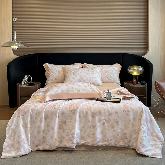 91家纺网 家纺一手货源 找家纺 （总）慕晨 2026新款大宽边高级简奢款凉感天丝莱赛尔数码印花丝滑丝绸四件套直播热款