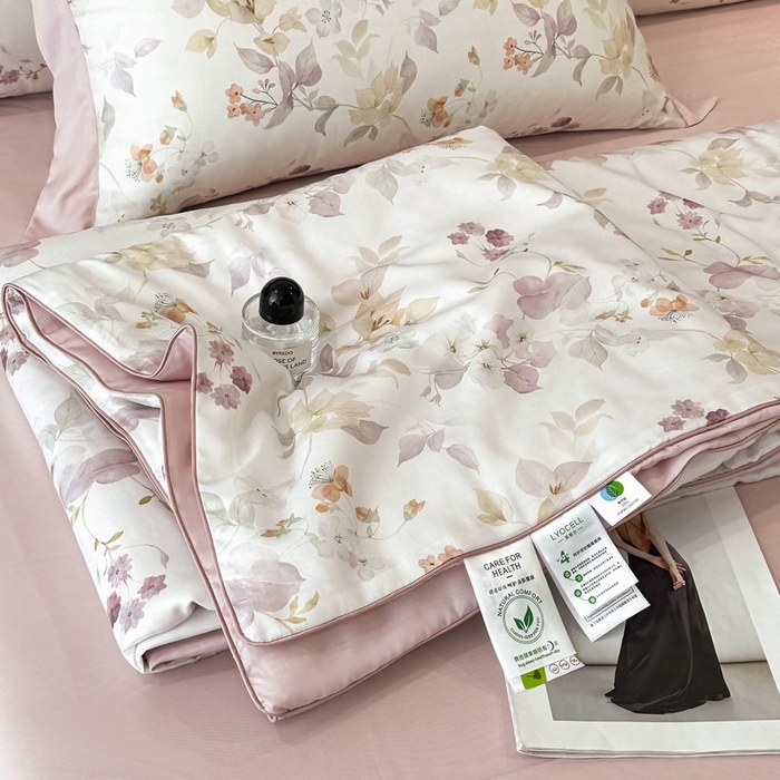 91家纺网 家纺一手货源 找家纺 （总）慕晨 2026新款大宽边天丝莱赛尔数码印花夏被四件套高级简奢款丝滑丝绸直播热款