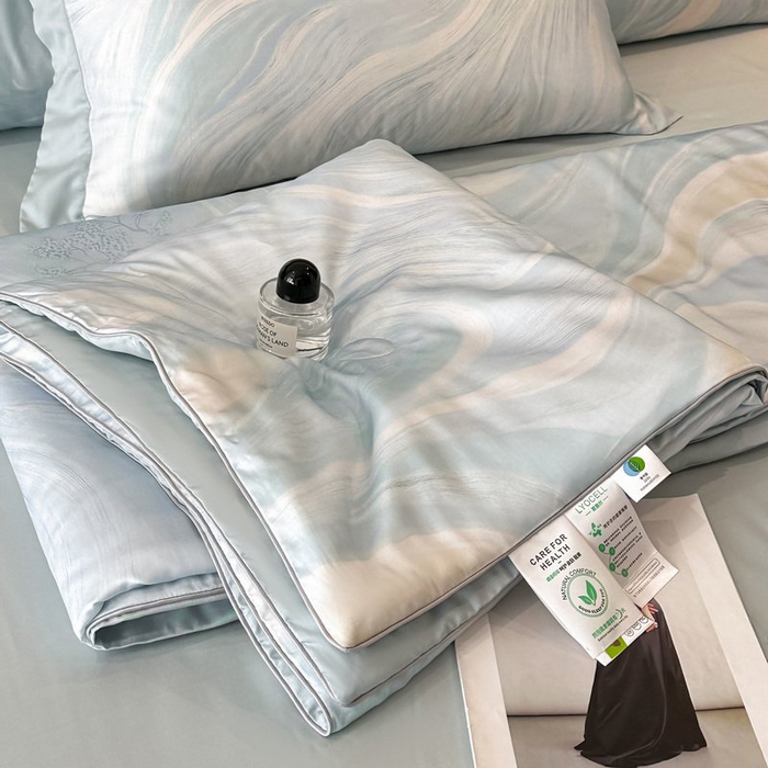 91家纺网 家纺一手货源 找家纺 （总）慕晨 2026新款大宽边天丝莱赛尔数码印花夏被四件套高级简奢款丝滑丝绸直播热款