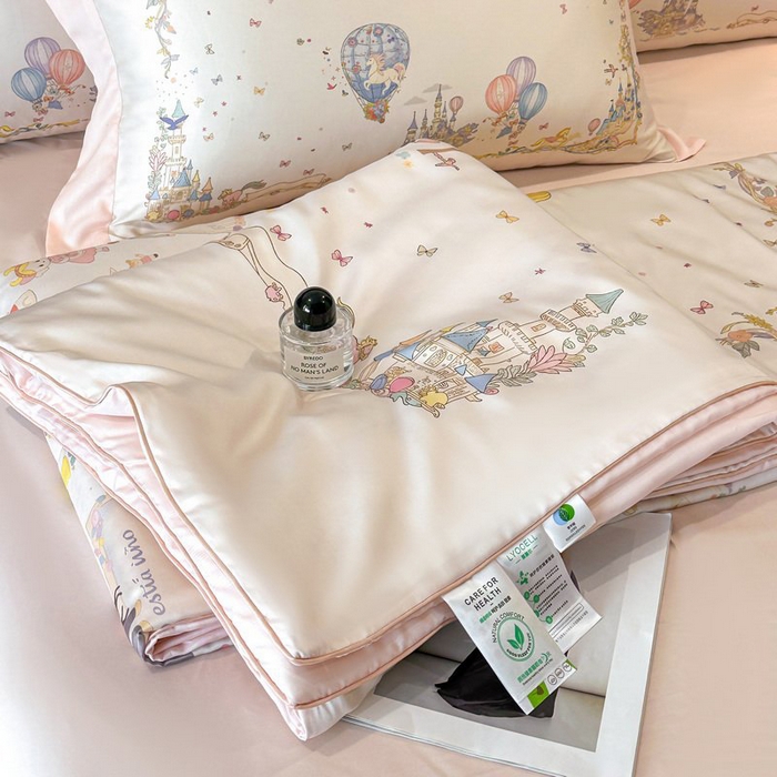 91家纺网 家纺一手货源 找家纺 （总）慕晨 2026新款大宽边天丝莱赛尔数码印花夏被四件套高级简奢款丝滑丝绸直播热款