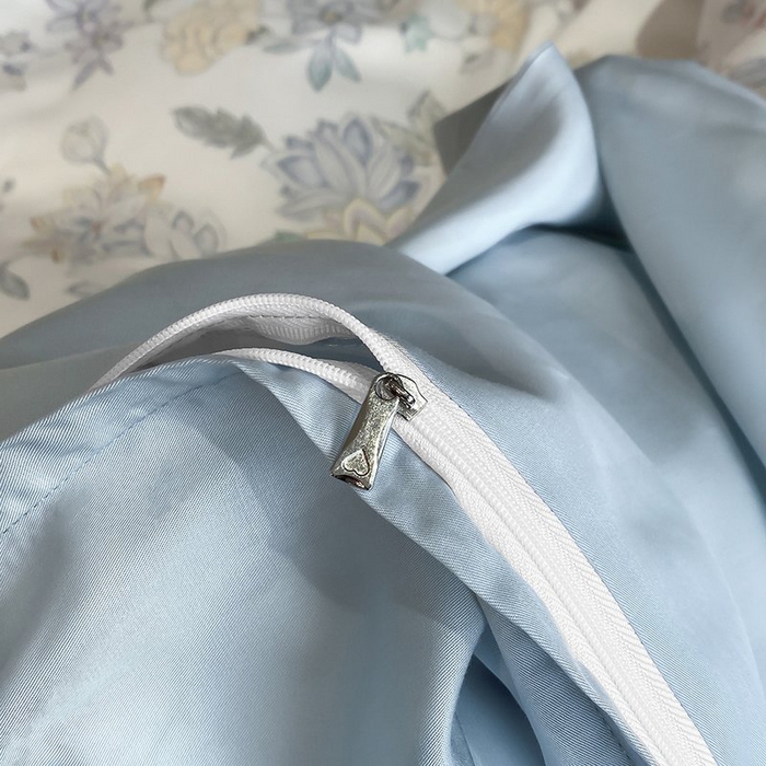 91家纺网 家纺一手货源 找家纺 慕晨 2026新款大宽边高级简奢款凉感天丝莱赛尔数码印花丝滑丝绸四件套直播热款 春日蜜糖 兰