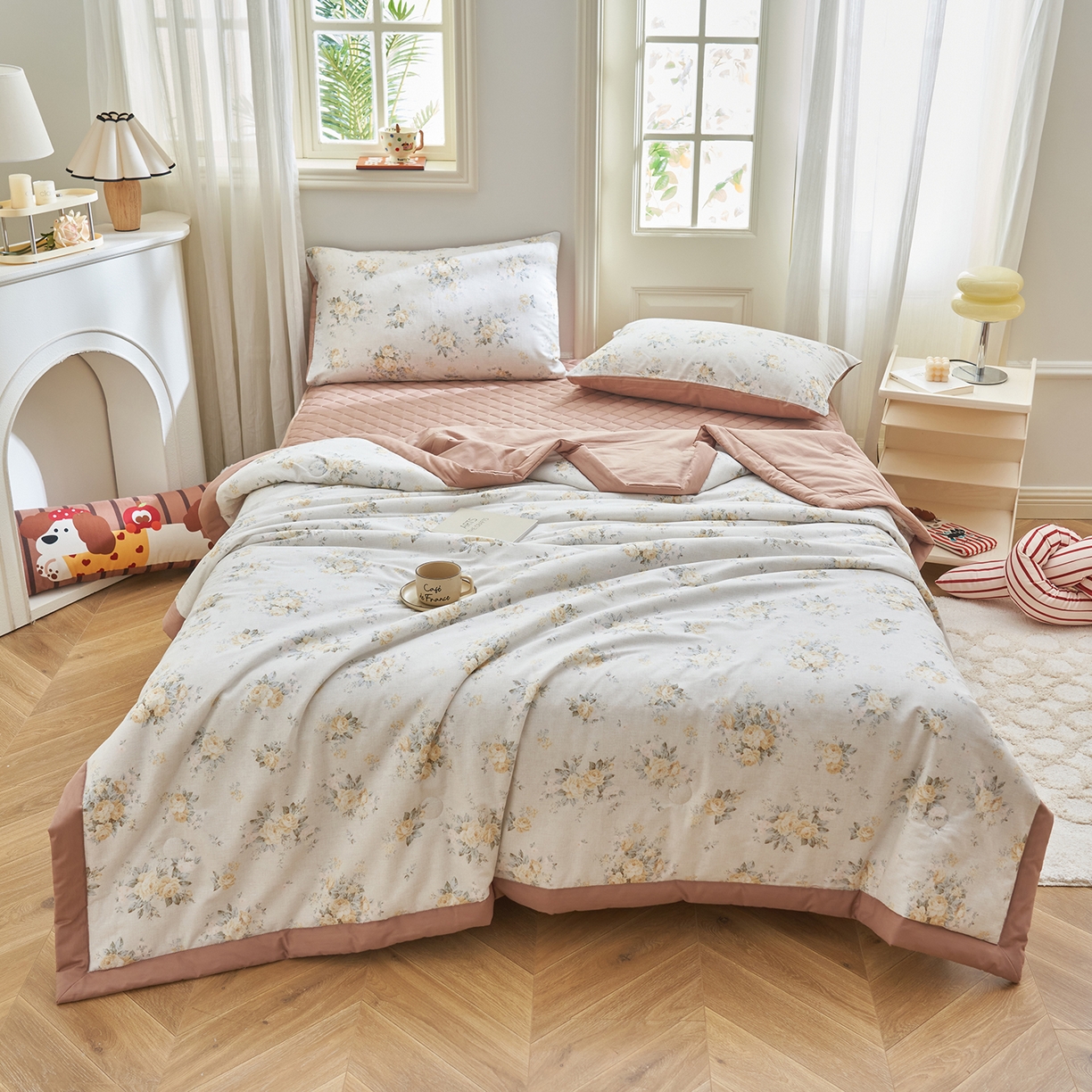 91家纺网 家纺一手货源 找家纺 吾诺家居 吾诺 2026新款 12868全棉印花棉花夏被四件套 全棉夏被四件套新疆棉花被 - 经典系列 焦糖玫瑰