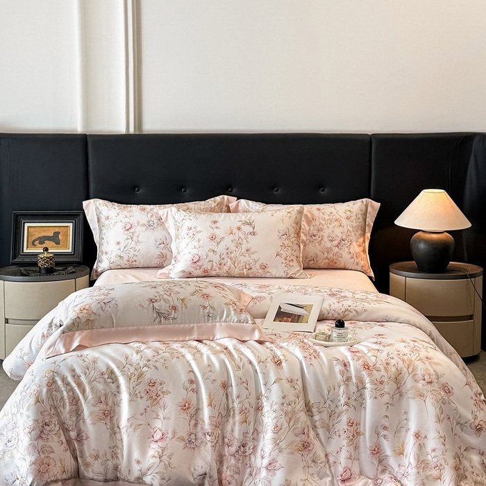 慕晨 2026新款大宽边高级简奢款凉感天丝莱赛尔数码印花丝滑丝绸四件套直播热款 风栖