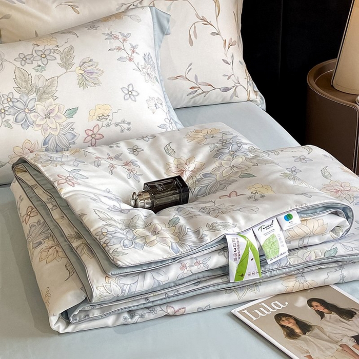 慕晨 2026新款大宽边天丝莱赛尔数码印花夏被四件套高级简奢款丝滑丝绸直播热款 春日蜜糖 兰
