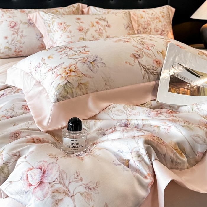 91家纺网 家纺一手货源 找家纺 慕晨 2026新款大宽边高级简奢款凉感天丝莱赛尔数码印花丝滑丝绸四件套直播热款 风栖