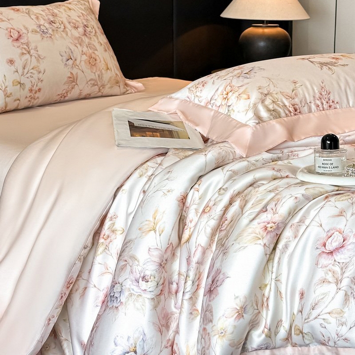 91家纺网 家纺一手货源 找家纺 慕晨 2026新款大宽边高级简奢款凉感天丝莱赛尔数码印花丝滑丝绸四件套直播热款 风栖