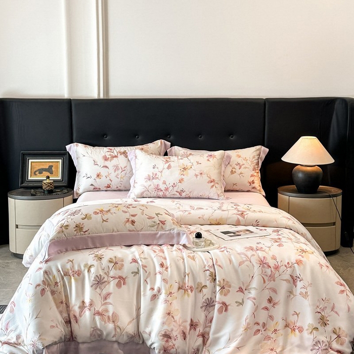 慕晨 2026新款大宽边高级简奢款凉感天丝莱赛尔数码印花丝滑丝绸四件套直播热款 含芳