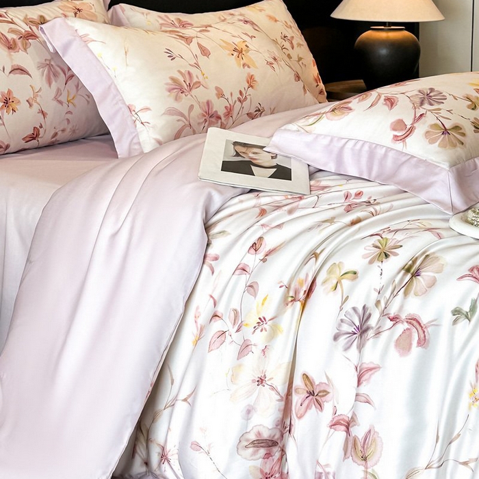 91家纺网 家纺一手货源 找家纺 慕晨 2026新款大宽边高级简奢款凉感天丝莱赛尔数码印花丝滑丝绸四件套直播热款 含芳