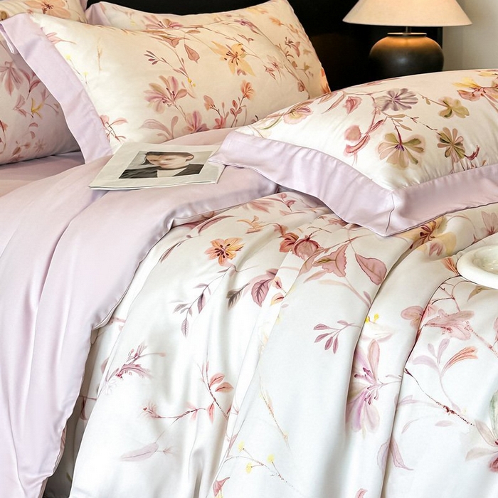 91家纺网 家纺一手货源 找家纺 慕晨 2026新款大宽边高级简奢款凉感天丝莱赛尔数码印花丝滑丝绸四件套直播热款 含芳