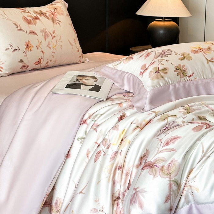 91家纺网 家纺一手货源 找家纺 慕晨 2026新款大宽边高级简奢款凉感天丝莱赛尔数码印花丝滑丝绸四件套直播热款 含芳