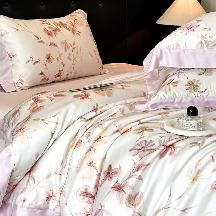 91家纺网 家纺一手货源 找家纺 慕晨 2026新款大宽边高级简奢款凉感天丝莱赛尔数码印花丝滑丝绸四件套直播热款 含芳