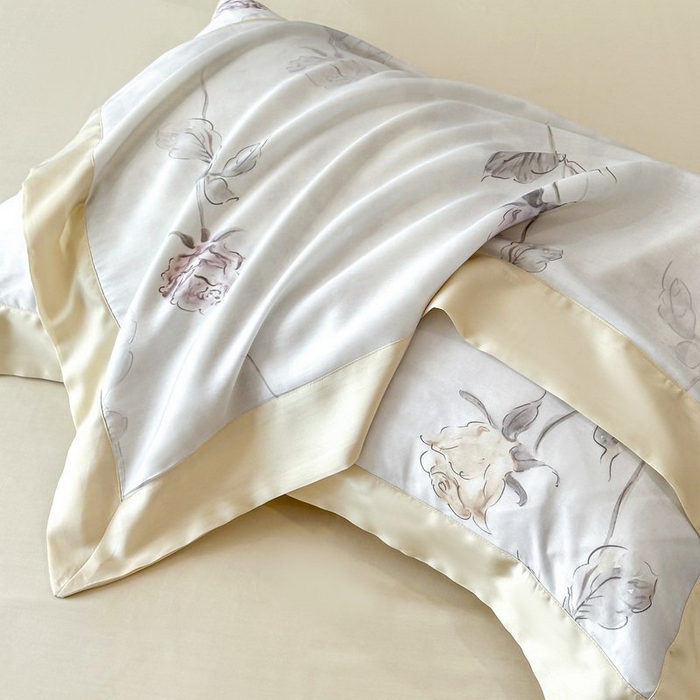 91家纺网 家纺一手货源 找家纺 慕晨 2026新款大宽边高级简奢款凉感天丝莱赛尔数码印花丝滑丝绸四件套直播热款 花道诗