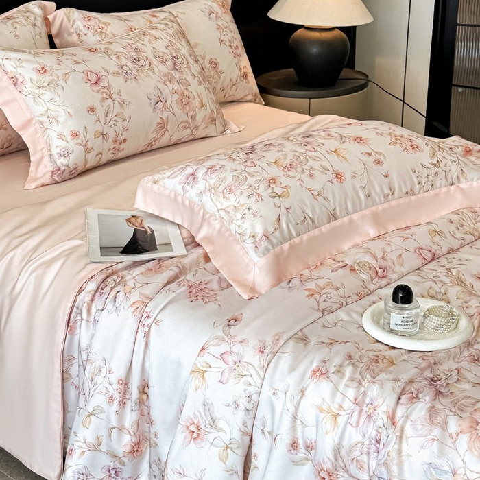 91家纺网 家纺一手货源 找家纺 慕晨 2026新款大宽边天丝莱赛尔数码印花夏被四件套高级简奢款丝滑丝绸直播热款 风栖