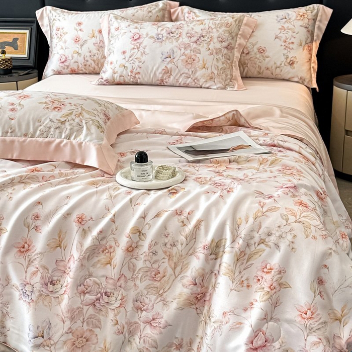 91家纺网 家纺一手货源 找家纺 慕晨 2026新款大宽边天丝莱赛尔数码印花夏被四件套高级简奢款丝滑丝绸直播热款 风栖