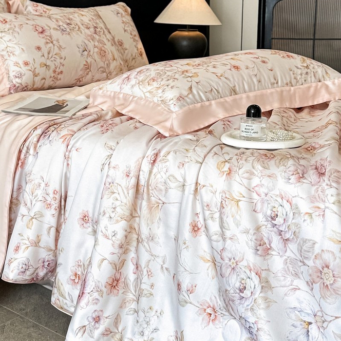 91家纺网 家纺一手货源 找家纺 慕晨 2026新款大宽边天丝莱赛尔数码印花夏被四件套高级简奢款丝滑丝绸直播热款 风栖