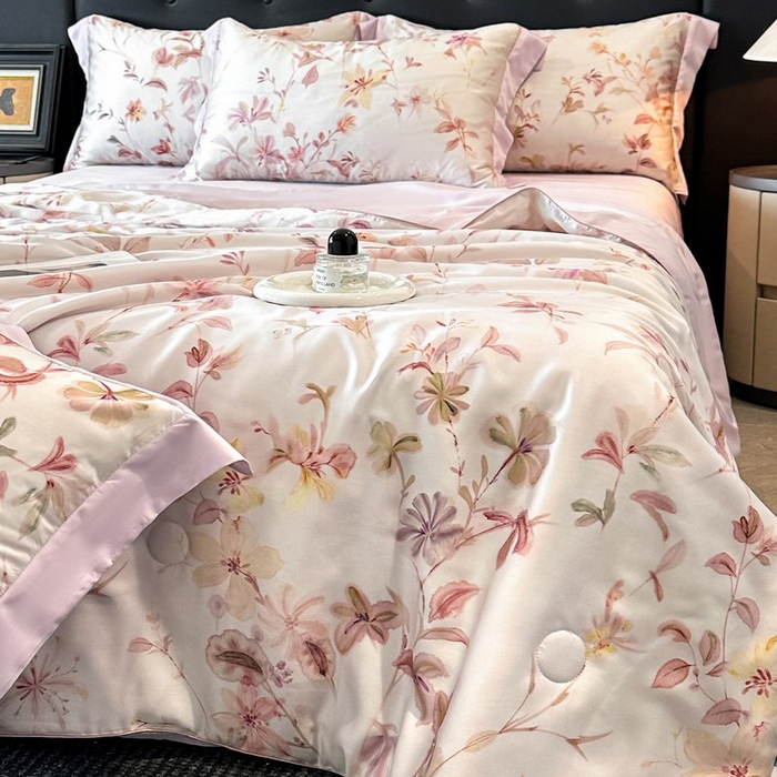 91家纺网 家纺一手货源 找家纺 慕晨 2026新款大宽边天丝莱赛尔数码印花夏被四件套高级简奢款丝滑丝绸直播热款 含芳