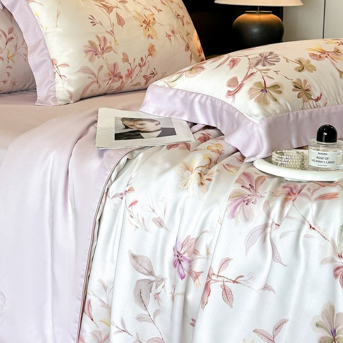 91家纺网 家纺一手货源 找家纺 慕晨 2026新款大宽边天丝莱赛尔数码印花夏被四件套高级简奢款丝滑丝绸直播热款 含芳