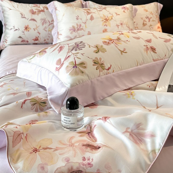 91家纺网 家纺一手货源 找家纺 慕晨 2026新款大宽边天丝莱赛尔数码印花夏被四件套高级简奢款丝滑丝绸直播热款 含芳